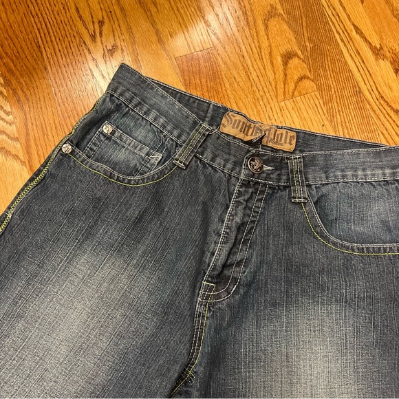 VINTAGE Y2K Southpole Jorts Men’s Baggy Denim Shorts Leather embroidered pockets - Picture 6 of 7